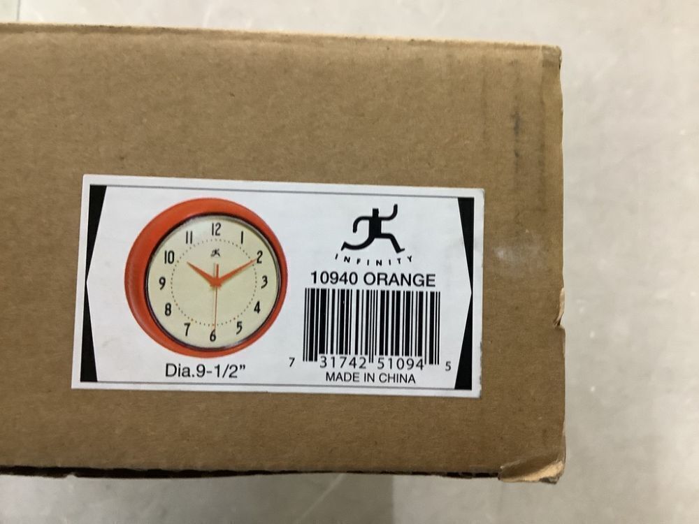 Infinity Instruments 9-1/2 in. Orange Retro Round Metal Wall Clock - Image 5 - Lot 338JF
