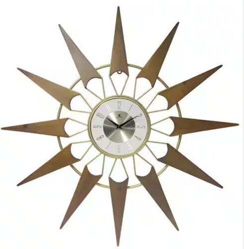 Infinity Instruments Nova Starburst Wall Clock - Wooden Rays, Gold Metal - Lot 340JF