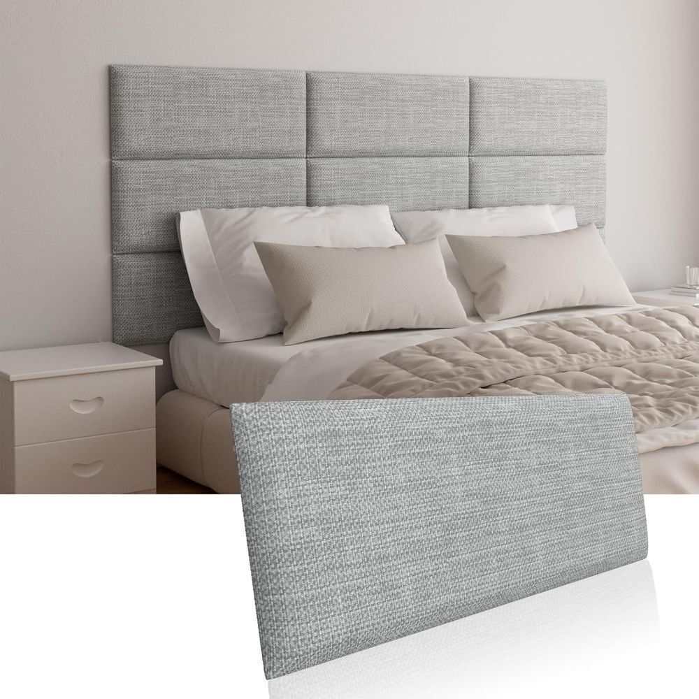 Upholstered Wall Mounted Headboard, Acoustic Panel, Peel and Stick Wall Padding, Light Grey Dorm Towel Fabric, 6-Pack - Image 1 - Lot 366