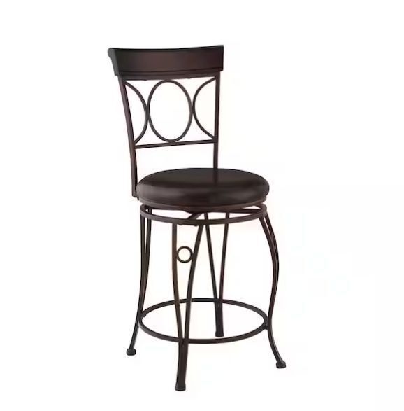 Linon Home Decor Henry Circle Back 24.25 in. Brown High Back Metal Counter Stool with Faux Leather Seat - Image 1 - Lot 428JF