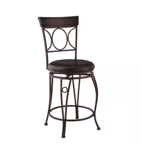 Linon Home Decor Henry Circle Back 24.25 in. Brown High Back Metal Counter Stool with Faux Leather Seat - Lot 428JF