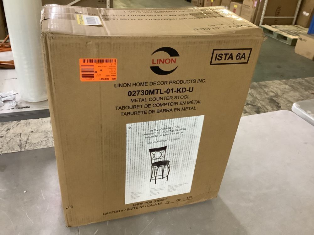 Linon Home Decor Henry Circle Back 24.25 in. Brown High Back Metal Counter Stool with Faux Leather Seat - Image 2 - Lot 428JF