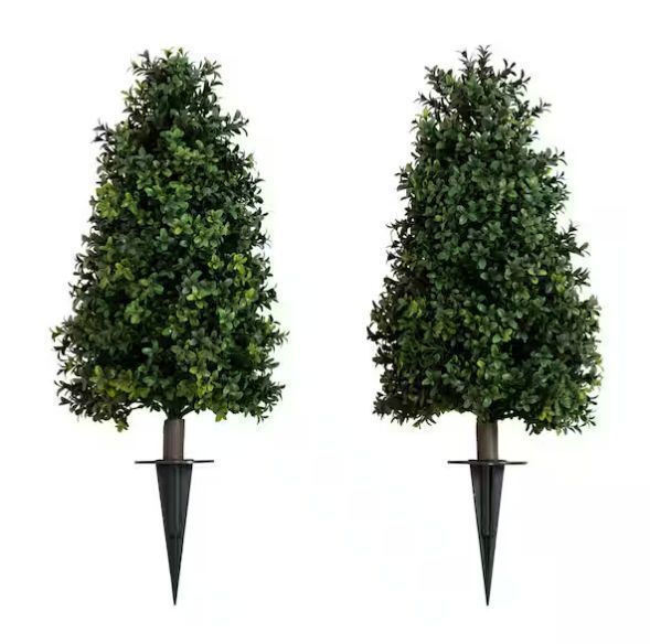 Nearly Natural 2.5 ft. UV Resistant Artificial Boxwood Tree with Integrated Ground Stake, Set of 2 - Image 1 - Lot 430JF