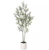 DR.Planzen 5 ft. Artificial Olive Tree with White Planter - Thumbnail 1