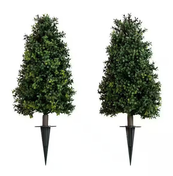 Nearly Natural 2.5 ft. UV Resistant Artificial Boxwood Tree Plant with Integrated Ground Stake, Set of 2 - Image 1 - Lot 438JF