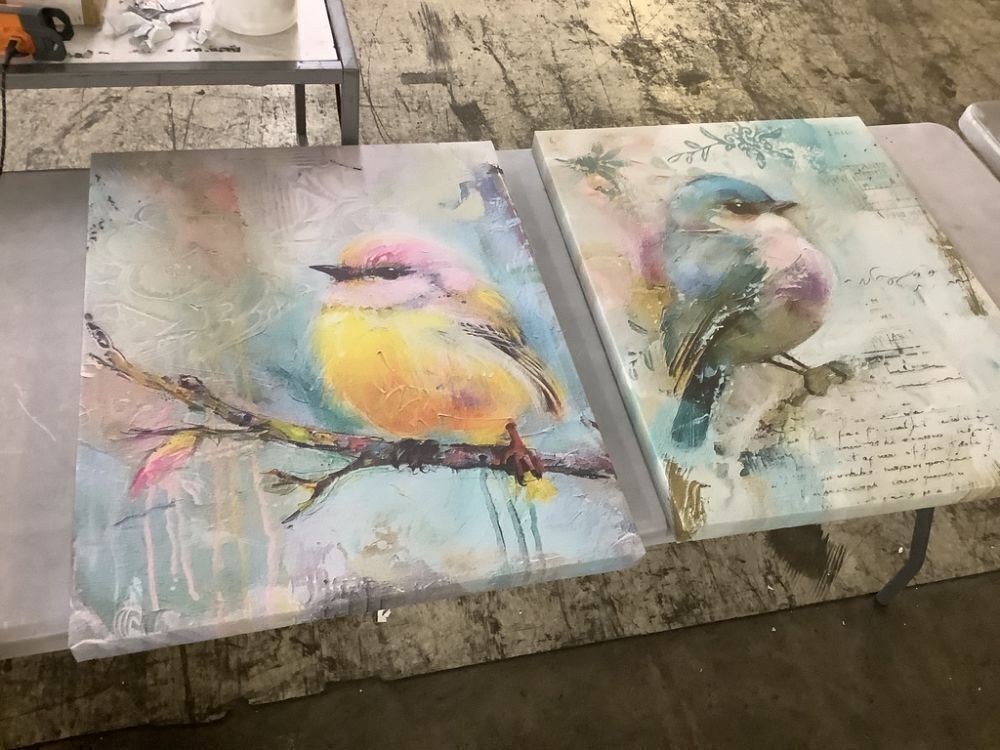 Lot of (2) Soft Pastel Bird by RileyB Unframed Canvas 30" x 24" - Image 1 - Lot 440JF