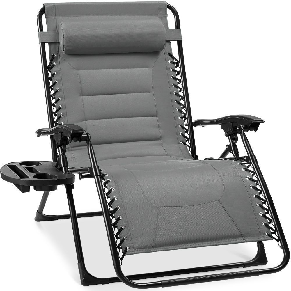 Oversized Padded Zero Gravity Chair, Folding Recliner w/ Headrest, Side Tray - Image 1 - Lot 465