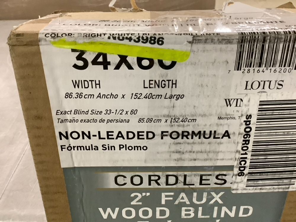 Lotus & Windoware Cordless 2 Inch Faux Wood Blind, 34" Wide x 60" Long - Image 5 - Lot 671