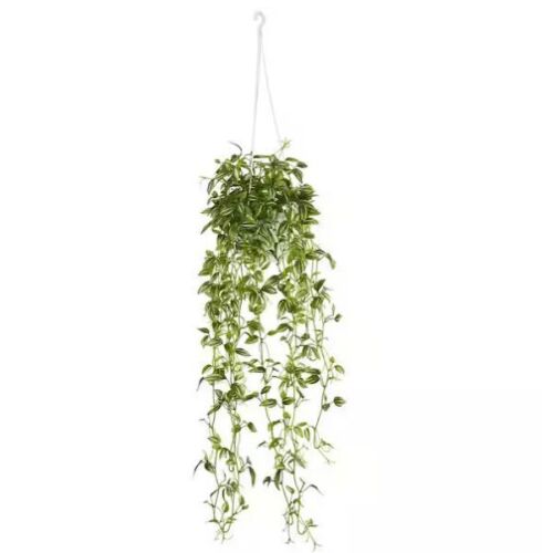 Nearly Natural Green Variegated Spiderwort Hanging Basket Artificial Plant - Lot 737JF