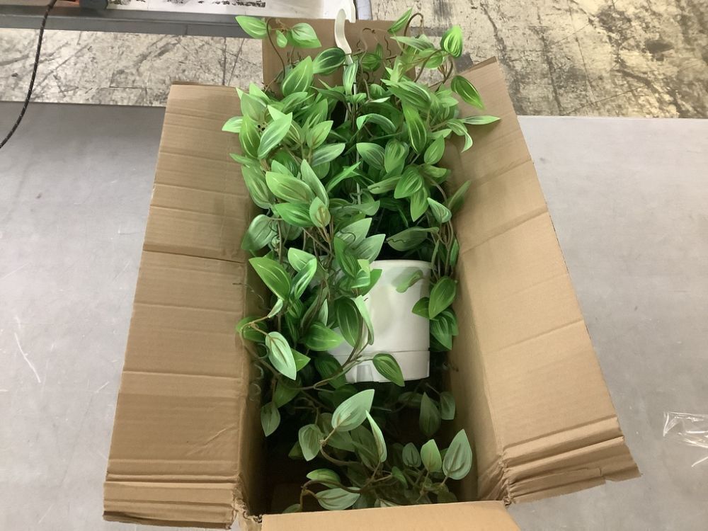 Nearly Natural Green Variegated Spiderwort Hanging Basket Artificial Plant - Image 2 - Lot 737JF