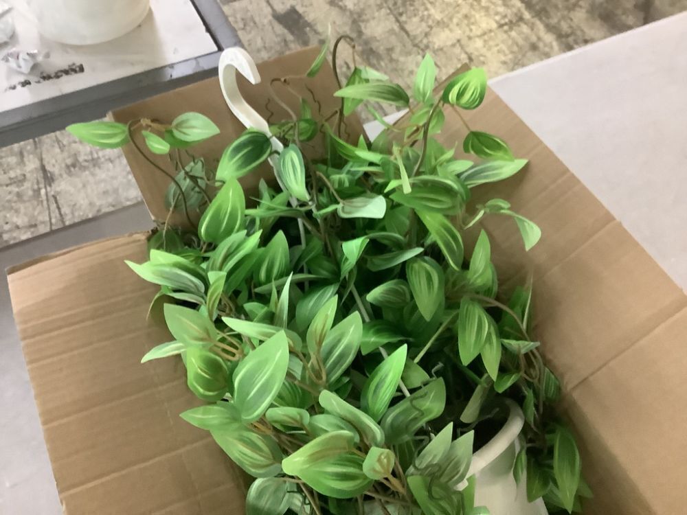 Nearly Natural Green Variegated Spiderwort Hanging Basket Artificial Plant - Image 3 - Lot 737JF