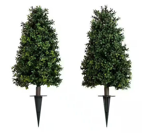 Nearly Natural 2.5 ft. UV Resistant Artificial Boxwood Tree Plant with Integrated Ground Stake, Set of 2 - Image 1 - Lot 740JF