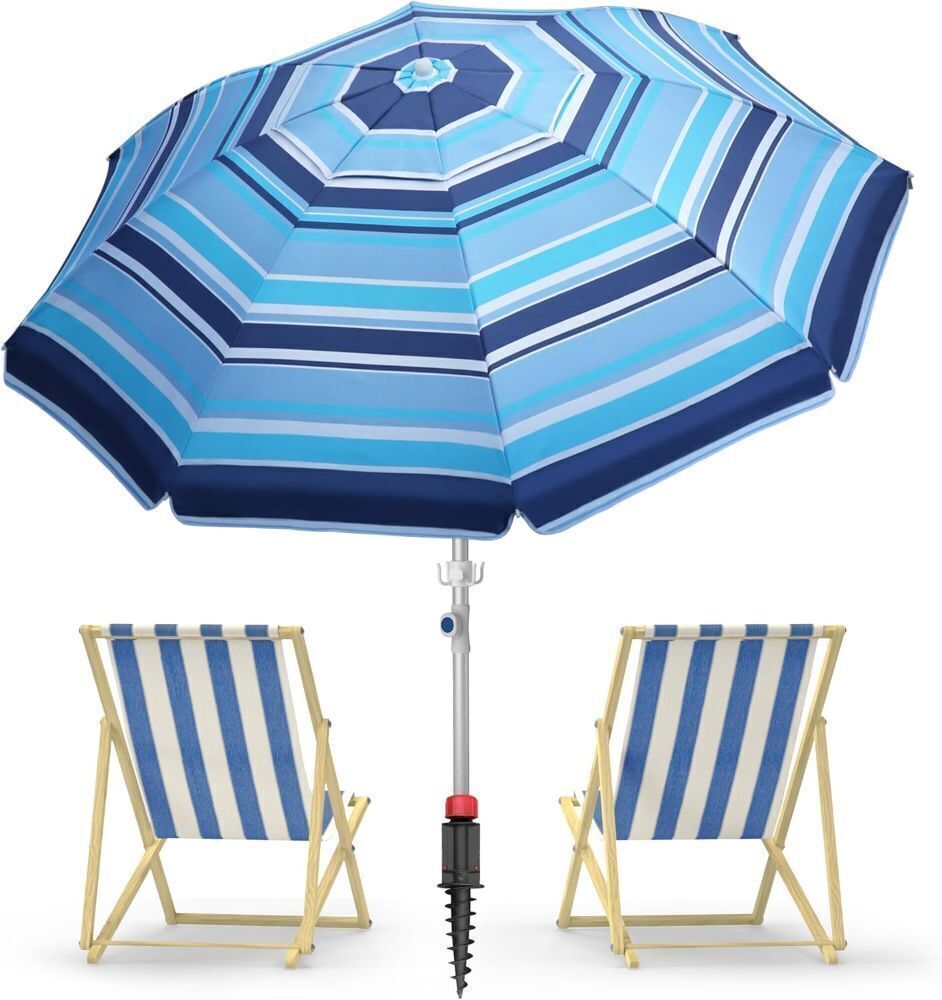 7ft Heavy Duty High Wind Beach Umbrella with Sand Anchor - Image 1 - Lot 764