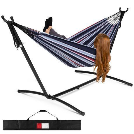 2-Person Brazilian-Style Double Hammock w/ Carrying Bag and Steel Stand - Image 1 - Lot 770