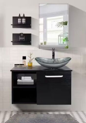 Puluomis 28 in. W x 19 in. D x 16 in. H Single Sink Black Bath Vanity with Mirror - No Sink - Lot 93JF