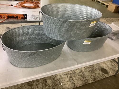Lot of (3) Towle Living 25 in. Galvanized Hammered Steel Oval Beverage Tub, Gray - Lot 531JF