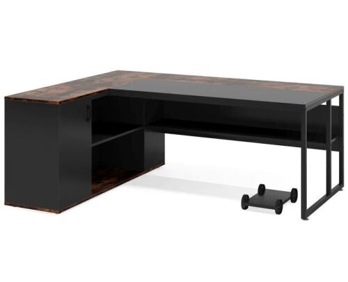 Large 71 inch L-Shaped Executive Desk with Shelves & Cabinet - Lot 624JF