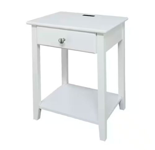 Night Owl 1-Drawer White Nightstand with USB Port - Lot 140JF