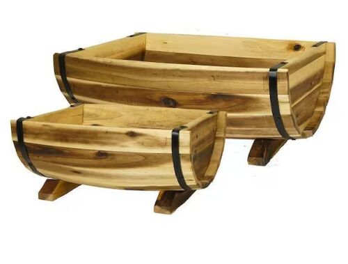 CHG CLASSIC HOME & GARDEN Acacia Wood Half Barrel Planters, Set of 2 - Lot 206JF