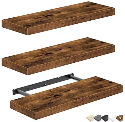 Rustic Brown Wall-Mounted Floating Shelves, 15.7 in. W x 6.7 in. D x 1.5 in. H, 3 Pack - Lot 707JF