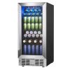 23.in. Single Zone 130-Cans Freestanding/Built-in Beverage and Wine Cooler in Black, with Reversible Door - Thumbnail 1
