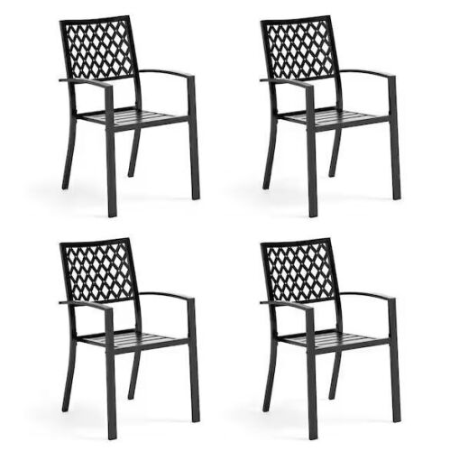 Black Stackable Elegant Metal Patio Outdoor Dining Chair (4-Pack) - Lot 80JF