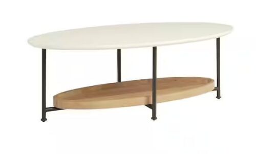 Madison Park Beauchamp 48 in. White/Natural Oval MDF Coffee Table - Lot 218JF