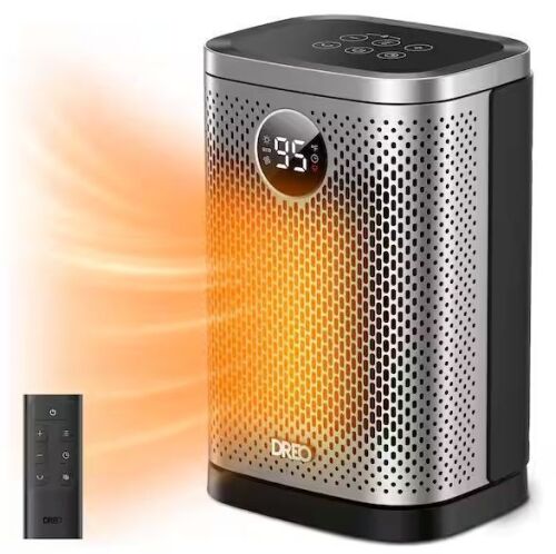 DREO 1500W 10 in. Compact Ceramic Convection Electric Space Heater w/Remote 70° Osc 3-Heat Levels in Silver - Lot 302JF