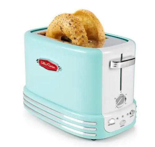 Nostalgia Retro 900 W 2-Slice Aqua Wide Slot Bagel Toaster - Lot 607JF