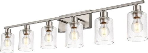 6 Light Brushed Nickel Wall Lighting with Seeded Glass Shade - Lot 183