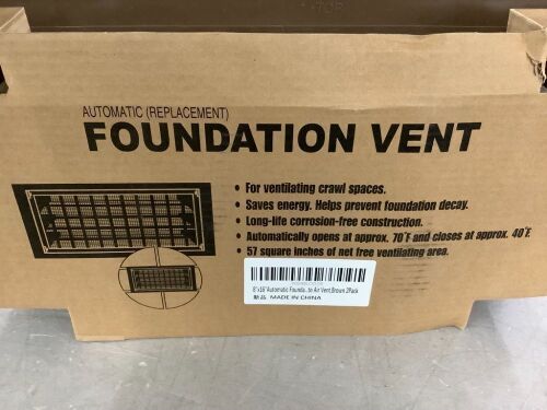 8" x 16" Automatic Foundation Vent for Ventilating Crawl Space, 2 Pack - Lot 653