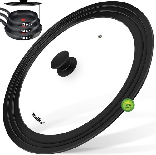 Walfos Universal Tempered Glass Lid with Heat Resistant Silicone Rim for Pots, Pans and Skillets - Lot 753