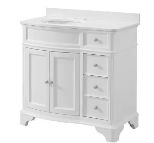 Home Decorators Collection Terryn 37 in. Single Sink White Bath Vanity with Engineered White Marble Top - Lot 4JF