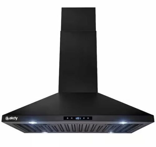 AKDY 30 in. 343 CFM Convertible Kitchen Island Mount Range Hood in Black Painted Stainless Steel with Touch Control - Lot 74JF