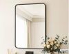 XRAMFY 24 in. W x 36 in. H Rectangular Aluminum Alloy Framed Rounded Black Wall Mirror - Thumbnail 1