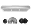 Velivi 36 in. 600 CFM Convertible Ductless Under Cabinet Range Hood With 3 Speed Exhaust Fan and 2 LED Lights, Stainless Steel - Thumbnail 1