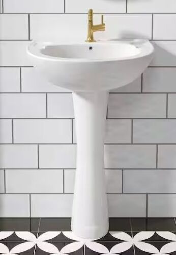Hanikes Classic 20 in. Tall U-Shape White Vitreous China Pedestal Bathroom Sink With Overflow - Lot 122JF