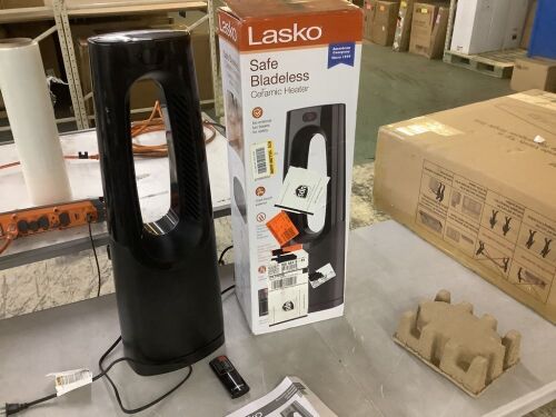 Lasko Bladeless 1500W 28 in. Black Electric Oscillating Tower Ceramic Space Heater with Remote Control and Digital Display - Lot 410JF