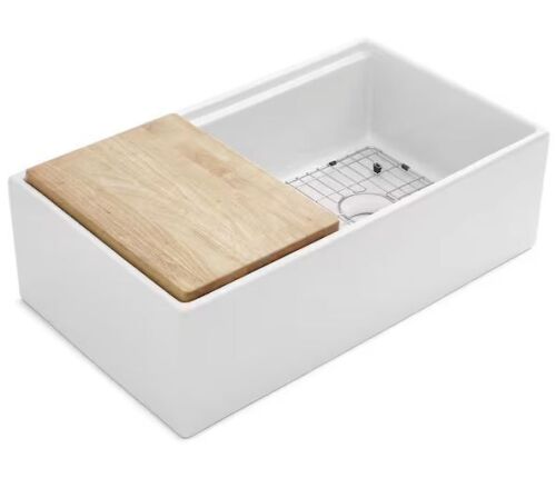 SINKOLOGY Bradstreet II 33 in. Farmhouse Apron Front Undermount Single Bowl Crisp White Fireclay Workstation Kitchen Sink - Lot 55JF