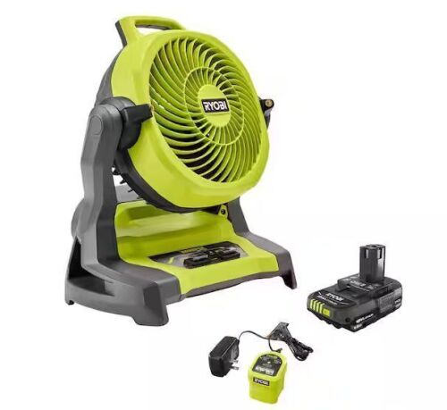 RYOBI ONE+ 18V Cordless 7-1/2 in. Bucket Top Misting Fan Kit with 1.5 Ah Battery and Charger - Lot 128JF