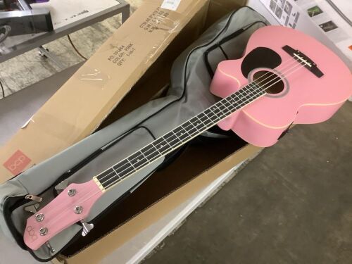 Acoustic Electric Bass Guitar w/ Equalizer, Truss Rod, Padded Gig Bag - 1 String Damaged - Lot 506