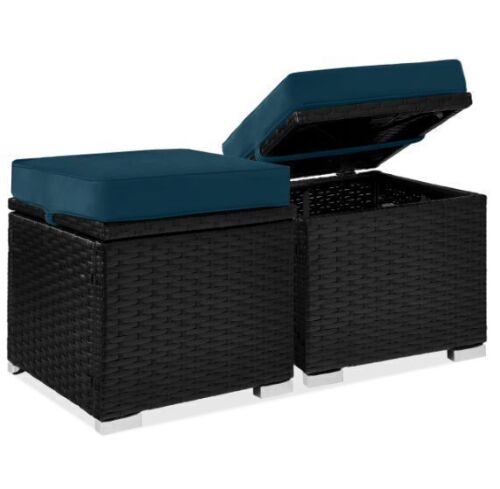 Set of 2 Wicker Ottomans, Multipurpose w/ Removable Cushions, Steel Frame - Lot 743