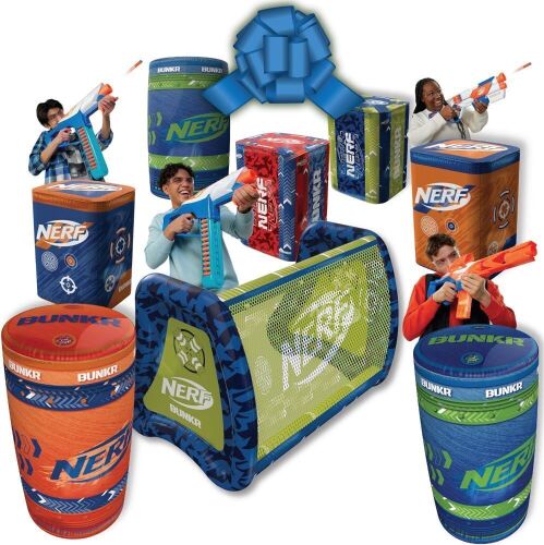 NERF BUNKR Battle Zones 8-Piece Inflatable Barricade Shield Bunker Set - Lot 360