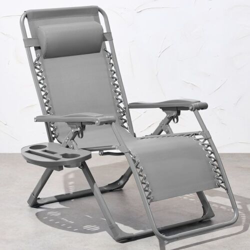 Monochromatic Zero Gravity Patio Chair Recliner w/ Side Tray, Headrest - Lot 343