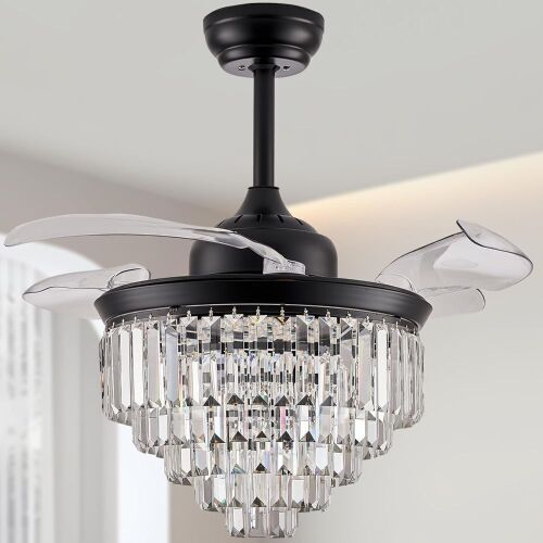 36" Black Crystal Flush Mount Fandelier Ceiling Fan with Light - Lot 543