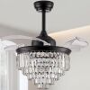 36" Black Crystal Flush Mount Fandelier Ceiling Fan with Light - Thumbnail 1