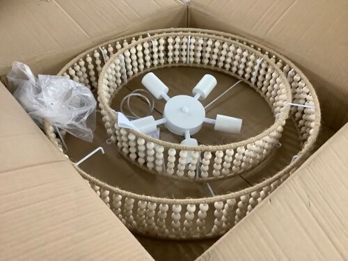 Wood Beaded Drum Chandelier - Lot 544