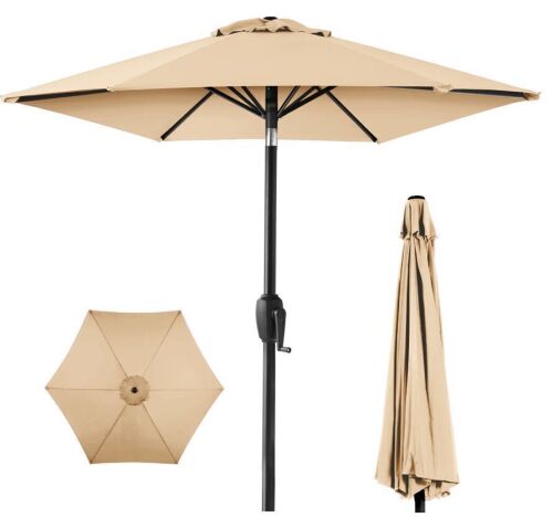 Outdoor Market Patio Umbrella w/ Push Button Tilt, Crank Lift - 7.5ft - Lot 60