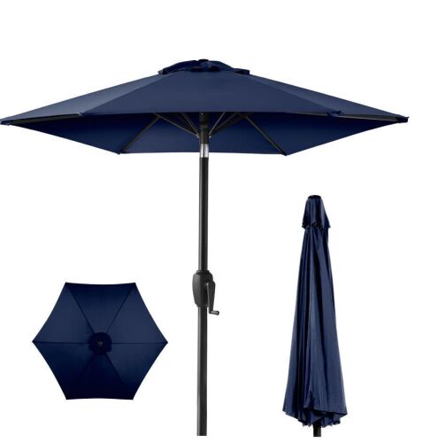 Outdoor Market Patio Umbrella w/ Push Button Tilt, Crank Lift - 7.5ft - Lot 61