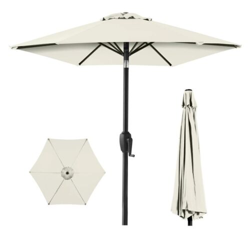 Outdoor Market Patio Umbrella w/ Push Button Tilt, Crank Lift - 7.5ft - Lot 64